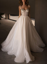 Elegant Sweetheart Sleeveless Organza Wedding Dresses Rhinestone-Dbrbridal