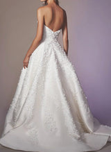 Elegant Sweetheart Sleeveless Satin Wedding Dresses Appliques Lace-Dbrbridal