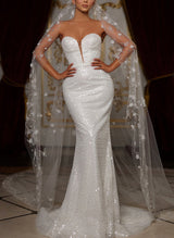 Elegant Sweetheart Sleeveless Sequined Wedding Dresses-Dbrbridal