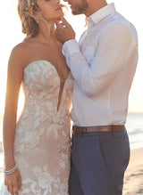 Elegant Sweetheart Sleeveless Sweep Train Lace Mermaid Fitted Wedding Dresses-Dbrbridal