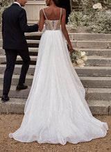 Elegant Sweetheart Sleeveless Sweep Train Sequined Wedding Dresses-Dbrbridal