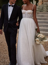 Elegant Sweetheart Sleeveless Sweep Train Sequined Wedding Dresses-Dbrbridal