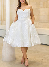 Elegant Sweetheart Sleeveless Tea-Length Lace Tulle Wedding Dresses-Dbrbridal