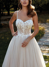 Elegant Sweetheart Sleeveless Tulle Wedding Dress Appliques Lace-Dbrbridal