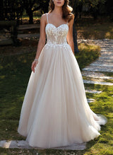 Elegant Sweetheart Sleeveless Tulle Wedding Dress Appliques Lace-Dbrbridal
