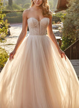 Elegant Sweetheart Sweep Train Tulle Ball-Gown Wedding Dresses-Dbrbridal