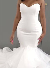 Elegant Sweetheart Tulle Elastic Satin Wedding Dresses Cascading Ruffles Mermaid Fitted-Dbrbridal