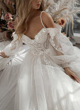 Elegant Sweetheart Tulle Lace Sweep Train Wedding Dresses Lace-Dbrbridal
