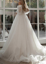 Elegant Sweetheart Tulle Lace Sweep Train Wedding Dresses Lace-Dbrbridal