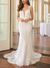 Elegant Sweetheart Wedding Dresses Appliques Lace Mermaid Fitted Style-Dbrbridal