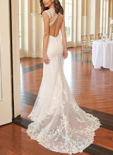 Elegant Sweetheart Wedding Dresses Appliques Lace Mermaid Fitted Style-Dbrbridal