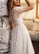 Elegant Tulle Chic A-line Dress Illusion Neck Appliques Lace-Dbrbridal