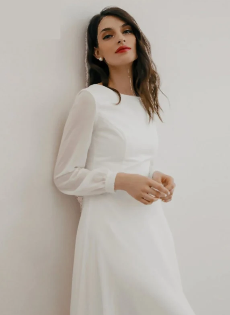 Elegant Wedding Dresses A-Line Jewel Neck Long Sleeves Ankle-Length Zi Dbrbridal Elegant Wedding Dresses A-Line Jewel Neck Long Sleeves Ankle-Length Zi Dbrbridal