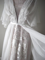 Elegant Wedding Dresses V Neck Half Sleeves Backless Lace Bridal Gown-Dbrbridal