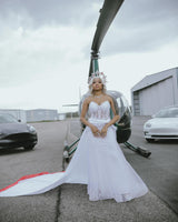 Elegant White Sweetheart Tulle Appliques Sheath Prom Dress with Overskirt-Dbrbridal