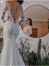 Eric Elegant Wedding Dresses Illusion Neckline Long Sleeves Natural Waist Lace With Train Long Bridal Mermaid Dress-Dbrbridal