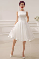 Exclusive Short Wedding Dress Retro Bridal Dress Bateau Sleeveless Reception Bridal Gown-Dbrbridal