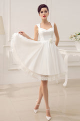 Exclusive Short Wedding Dresses Satin 1950s Retro Bridal Queen Dress-Dbrbridal