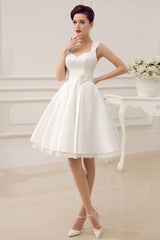 Exclusive Short Wedding Dresses Satin 1950s Retro Bridal Queen Dress-Dbrbridal