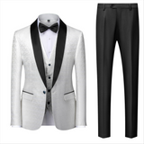 Fabulous Black and White Men's Wedding Tuxedos Satin Shawl Lapel Jacquard Prom Suits-Dbrbridal