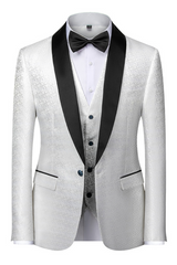 Fabulous Black and White Men's Wedding Tuxedos Satin Shawl Lapel Jacquard Prom Suits-Dbrbridal