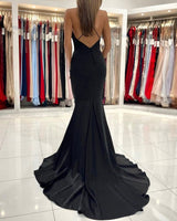 Fabulous Black Spaghetti Straps Mermaid Prom Dresses Long Party Dresses-Dbrbridal