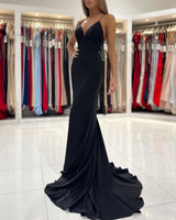 Fabulous Black Spaghetti Straps Mermaid Prom Dresses Long Party Dresses-Dbrbridal