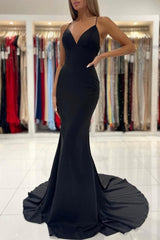 Fabulous Black Spaghetti Straps Mermaid Prom Dresses Long Party Dresses-Dbrbridal
