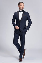 Fabulous Blue Dots Shawl Lapel Wedding Tuxedos Dark Navy Wedding Suits for Men-Dbrbridal