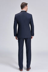 Fabulous Blue Dots Shawl Lapel Wedding Tuxedos Dark Navy Wedding Suits for Men-Dbrbridal