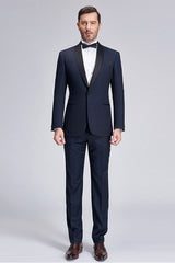 Fabulous Blue Dots Shawl Lapel Wedding Tuxedos Dark Navy Wedding Suits for Men-Dbrbridal