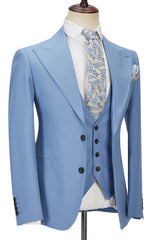 Fabulous Blue Peak Lapel Men's Suit 3 Piece Men's Formal Suit without Flap-Dbrbridal