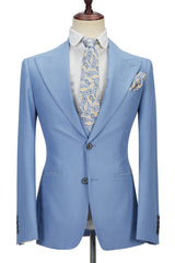 Fabulous Blue Peak Lapel Men's Suit 3 Piece Men's Formal Suit without Flap-Dbrbridal