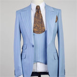 Fabulous Blue Stripe Peaked Lapel Three Pieces Men Suits-Dbrbridal