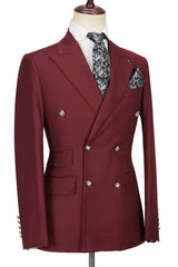 Fabulous Breasted Burgundy Peak Lapel Men's Formal Suit-Dbrbridal