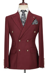 Fabulous Breasted Burgundy Peak Lapel Men's Formal Suit-Dbrbridal