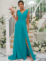 Fabulous Chiffon V-neck Sleeveless Bridesmaid Dresses-Dbrbridal