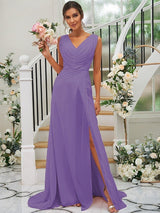 Fabulous Chiffon V-neck Sleeveless Bridesmaid Dresses-Dbrbridal