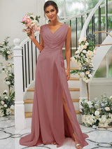 Fabulous Chiffon V-neck Sleeveless Bridesmaid Dresses-Dbrbridal
