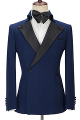 Fabulous Dark Navy Peak Lapel Two Pieces Gorgeous Men Suit for Prom-Dbrbridal