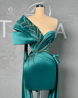 Fabulous Short Green One Shoulder Lace Sleeveless Prom Dress-Dbrbridal