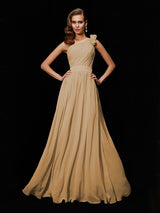 Fabulous Sleeveless One Shoulders Hand-Made Flower Long Chiffon Bridesmaid Dresses-Dbrbridal