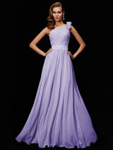 Fabulous Sleeveless One Shoulders Hand-Made Flower Long Chiffon Bridesmaid Dresses-Dbrbridal