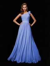 Fabulous Sleeveless One Shoulders Hand-Made Flower Long Chiffon Bridesmaid Dresses-Dbrbridal