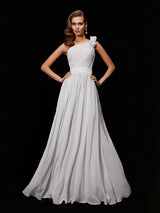 Fabulous Sleeveless One Shoulders Hand-Made Flower Long Chiffon Bridesmaid Dresses-Dbrbridal