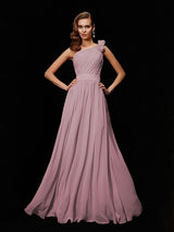 Fabulous Sleeveless One Shoulders Hand-Made Flower Long Chiffon Bridesmaid Dresses-Dbrbridal