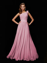 Fabulous Sleeveless One Shoulders Hand-Made Flower Long Chiffon Bridesmaid Dresses-Dbrbridal