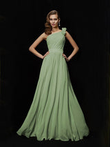 Fabulous Sleeveless One Shoulders Hand-Made Flower Long Chiffon Bridesmaid Dresses-Dbrbridal
