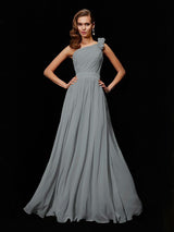 Fabulous Sleeveless One Shoulders Hand-Made Flower Long Chiffon Bridesmaid Dresses-Dbrbridal