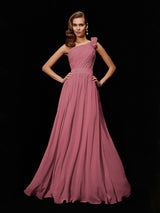 Fabulous Sleeveless One Shoulders Hand-Made Flower Long Chiffon Bridesmaid Dresses-Dbrbridal